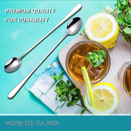 9-Inch Long Handle Iced Tea Spoon, Coffee Spoon, Ice Cream Spoons, Stainless Steel Cocktail Stirring Spoons, Set of 4.