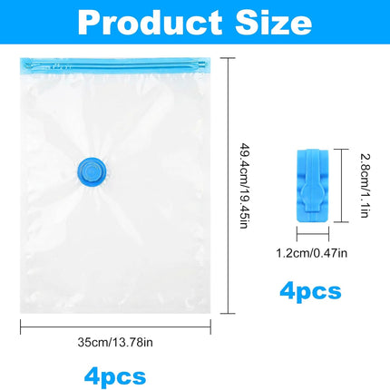 4-Pack Vacuum Compression Space Saving Storage Bags - 13.8 x19.7in Roll-Up Travel Vacuum Seal Bags for Clothing Packing, Cruise Accessories, Luggage & Home Organizers - No Vacuum or Pump Needed.