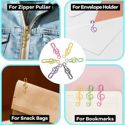 Paper Clips, 60 Pcs Colorful Music Note Paper Clip for Notebooks, Cute Paperclips Bookmarks Planner Clips, School/Office Supplies Accessories, 6 Color Available.
