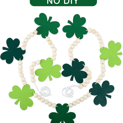 4.5 FT St.Patrick’s Day Shamrock Garland for Decorations, Wood Green Garland with Beads NO DIY, Clover St Patricks Banner Garlands for Mantle, Fireplace, Party Home Decor （Shamrock）.
