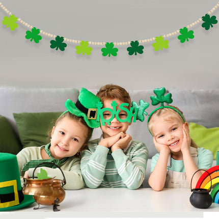 4.5 FT St.Patrick’s Day Shamrock Garland for Decorations, Wood Green Garland with Beads NO DIY, Clover St Patricks Banner Garlands for Mantle, Fireplace, Party Home Decor （Shamrock）.