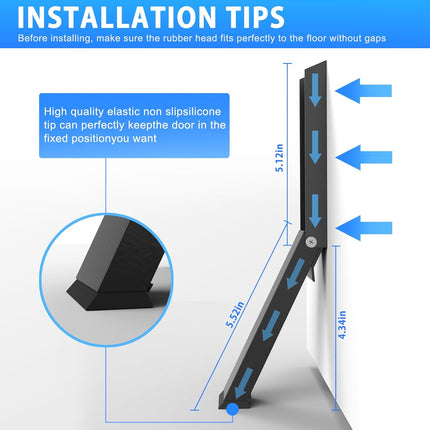 Black Folding Metal Door Stop Foot Operated No Drilling Installation.