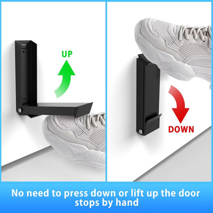 Black Folding Metal Door Stop Foot Operated No Drilling Installation.