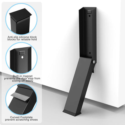 Black Folding Metal Door Stop Foot Operated No Drilling Installation.
