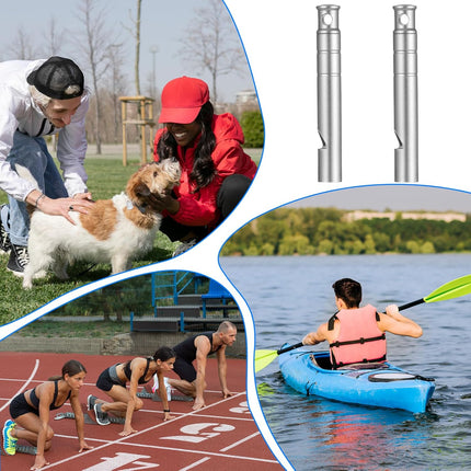 2 Silver Double Loop Whistles for Camping Hiking Pet Training Sports.
