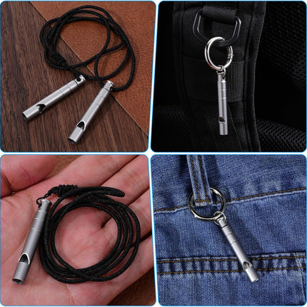 2 Silver Double Loop Whistles for Camping Hiking Pet Training Sports.