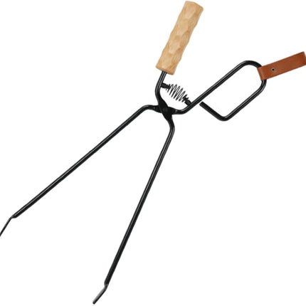 Metal Fireplace Tongs with Wooden Handle 47cm Safe Distance for Firewood Handling.