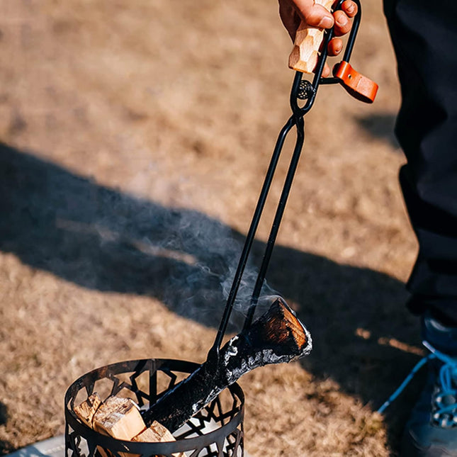 Metal Fireplace Tongs with Wooden Handle 47cm Safe Distance for Firewood Handling.