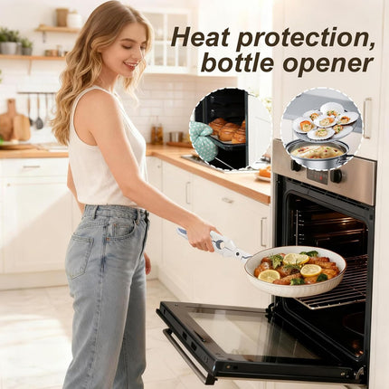 Multifunctional Kitchen Tongs Heat Resistant Anti-Scald Silicone Tips Food Tongs with Bottle Opener Stainless Steel Cooking Utensils for BBQ Salad Serving 1 Piece.