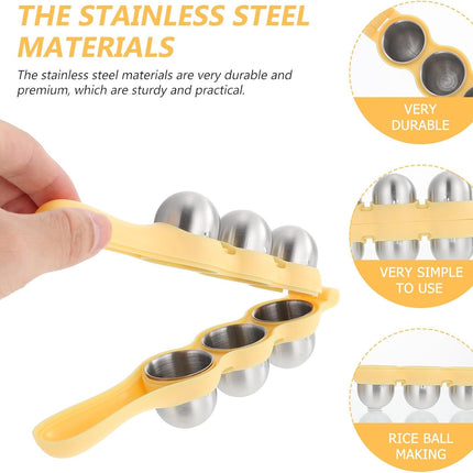 Stainless Steel Rice Ball Maker Set Triangle Sushi Mold with Rice Paddle Non-Stick Riceball Shaker Tool Yellow.