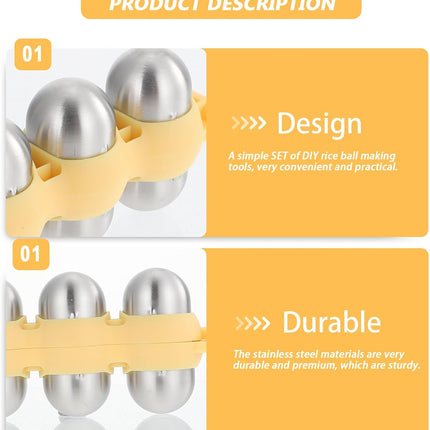 Stainless Steel Rice Ball Maker Set Triangle Sushi Mold with Rice Paddle Non-Stick Riceball Shaker Tool Yellow.