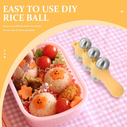 Stainless Steel Rice Ball Maker Set Triangle Sushi Mold with Rice Paddle Non-Stick Riceball Shaker Tool Yellow.