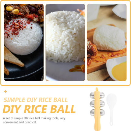 Stainless Steel Rice Ball Maker Set Triangle Sushi Mold with Rice Paddle Non-Stick Riceball Shaker Tool Yellow.