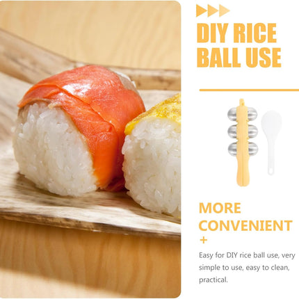 Stainless Steel Rice Ball Maker Set Triangle Sushi Mold with Rice Paddle Non-Stick Riceball Shaker Tool Yellow.
