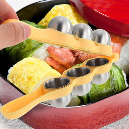 Stainless Steel Rice Ball Maker Set Triangle Sushi Mold with Rice Paddle Non-Stick Riceball Shaker Tool Yellow.