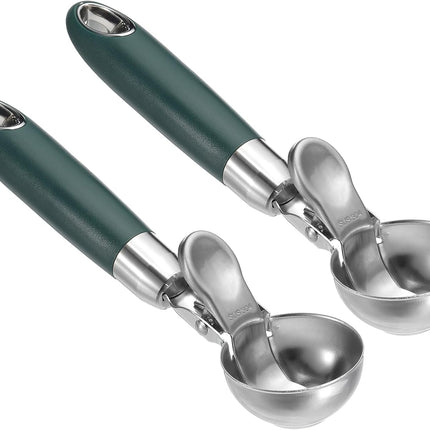 2 Pack Green Ergonomic 304 Stainless Steel Ice Cream Scoop with Trigger.
