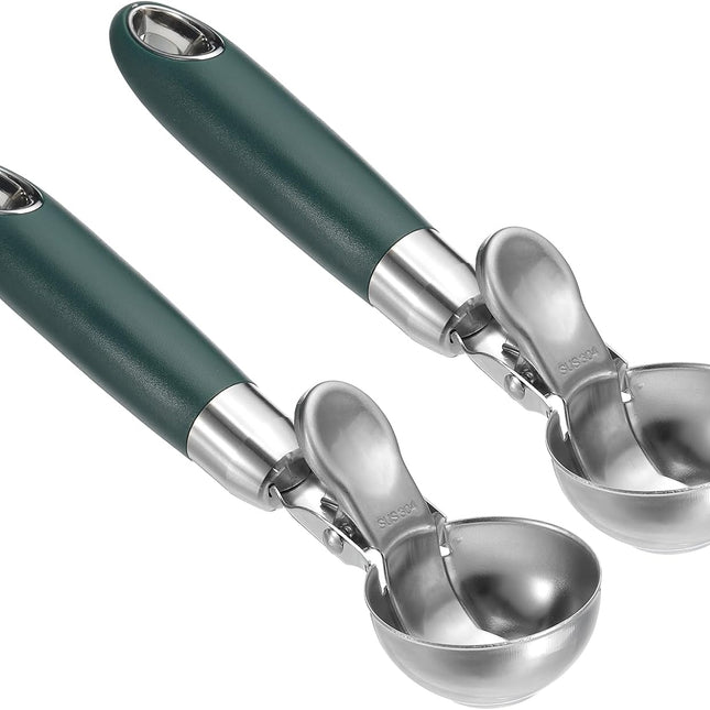 2 Pack Green Ergonomic 304 Stainless Steel Ice Cream Scoop with Trigger.