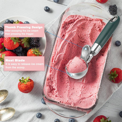 2 Pack Green Ergonomic 304 Stainless Steel Ice Cream Scoop with Trigger.