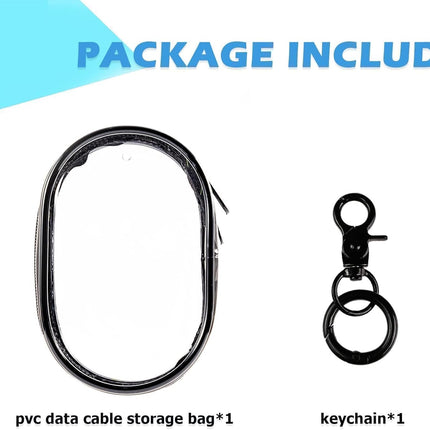 Transparent Zipper Storage Pouch with Keychain - Mini Organizer for Earbuds Cables - Travel Accessory for Backpack.