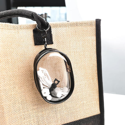 Transparent Zipper Storage Pouch with Keychain - Mini Organizer for Earbuds Cables - Travel Accessory for Backpack.