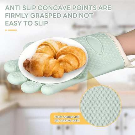 Light Green Heat Resistant Oven Gloves for Baking and Cooking - 1 Pair.