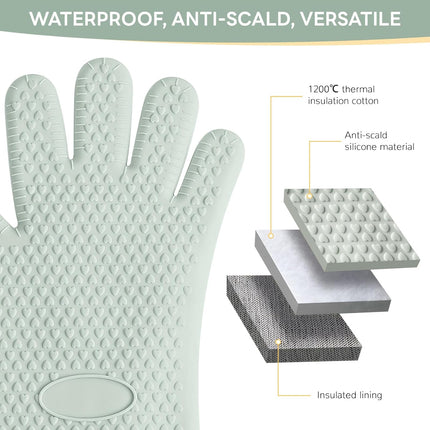 Light Green Heat Resistant Oven Gloves for Baking and Cooking - 1 Pair.