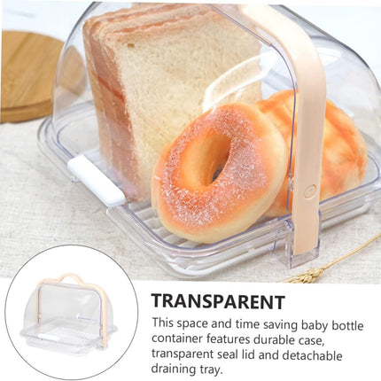 Transparent Food Storage Container with Lid and Drip Tray for Bread Milk Packaging.