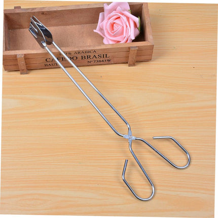 Silver Stainless Steel BBQ Tongs with Long Handle Heat Resistant Barbecue Tongs for Meat & Vegetables.