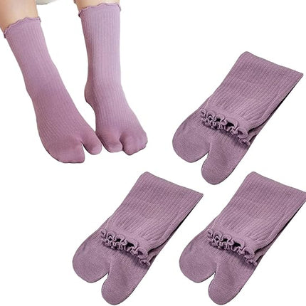 3 Pairs Women's Split Toe Slipper Socks Purple.
