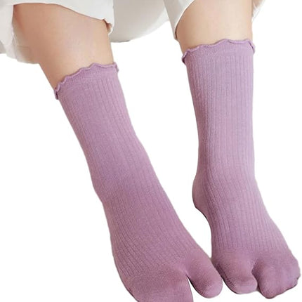 3 Pairs Women's Split Toe Slipper Socks Purple.