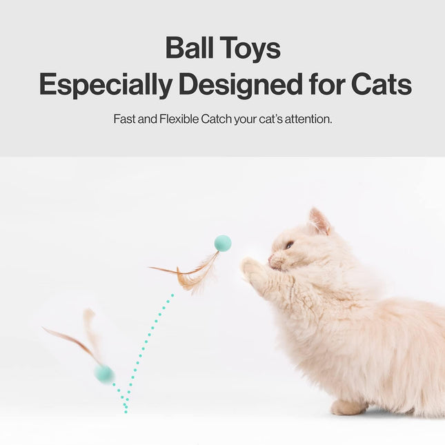 Cat Toy Bouncy Ball with Feathers Interactive Play Ball for Kittens & Adult Cats Pack of 3.
