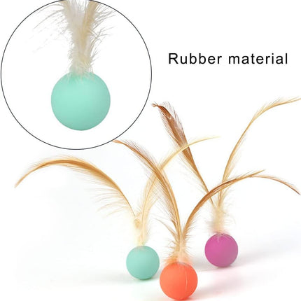 Cat Toy Bouncy Ball with Feathers Interactive Play Ball for Kittens & Adult Cats Pack of 3.