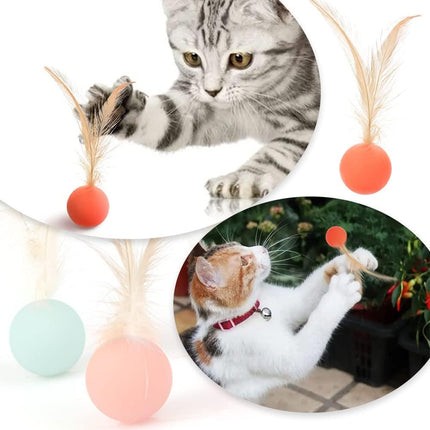 Cat Toy Bouncy Ball with Feathers Interactive Play Ball for Kittens & Adult Cats Pack of 3.