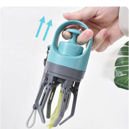 Portable 6-Claw Dog Poop Scooper with Built-in Bag Dispenser - Blue.