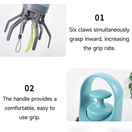 Portable 6-Claw Dog Poop Scooper with Built-in Bag Dispenser - Blue.