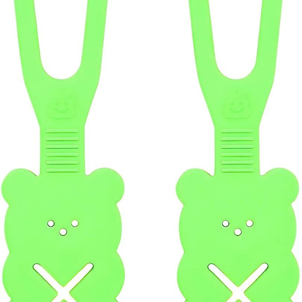 Green Bear Shaped Silicone Dog Poop Bag Holder 2 Pack Hands Free Clip for Full Poop Bags.