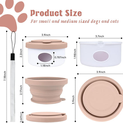 Collapsible Dog Bowl for Travel Double Feeder and Water Bowl with Lid and Carrying Strap.