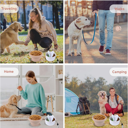 Collapsible Dog Bowl for Travel Double Feeder and Water Bowl with Lid and Carrying Strap.