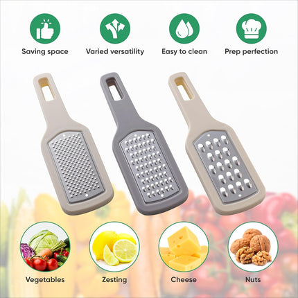 3-Piece Stainless Steel Kitchen Grater & Peeler Set - Cheese & Citrus Grater with Vegetable Peeler, Non-Slip Handle.