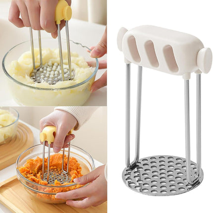 Professional Potato & Vegetable Masher with Honeycomb Design - Stainless Steel Puree Maker - Dishwasher Safe.