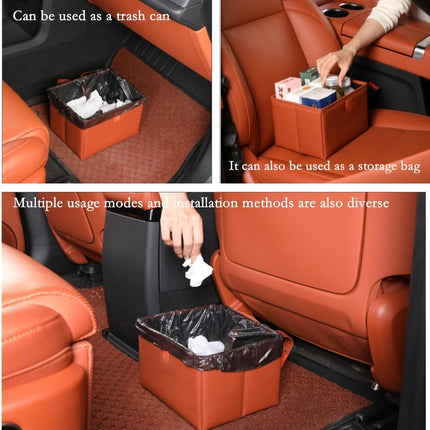 Foldable Car Trash Bin & Organizer Leakproof Waterproof PU Leather Orange.