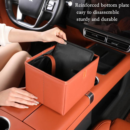 Foldable Car Trash Bin & Organizer Leakproof Waterproof PU Leather Orange.