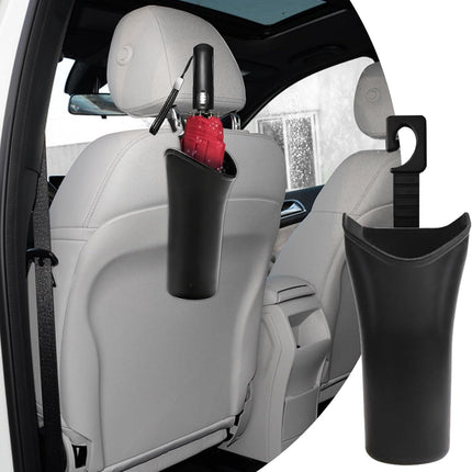 Car Trash Bin & Organizer - Under Seat or Center Console Storage Box with Umbrella Holder - Black - Set of 1.