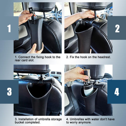 Car Trash Bin & Organizer - Under Seat or Center Console Storage Box with Umbrella Holder - Black - Set of 1.