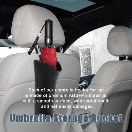 Car Trash Bin & Organizer - Under Seat or Center Console Storage Box with Umbrella Holder - Black - Set of 1.