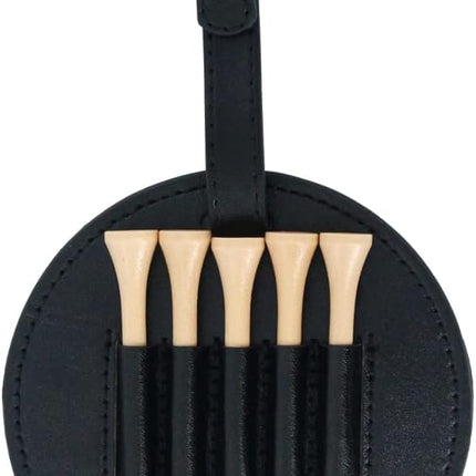Leather Golf Tee Holder with 5 Wooden Tees 3-1/4 Inch Hook for Golf Bag Strap Hanging.