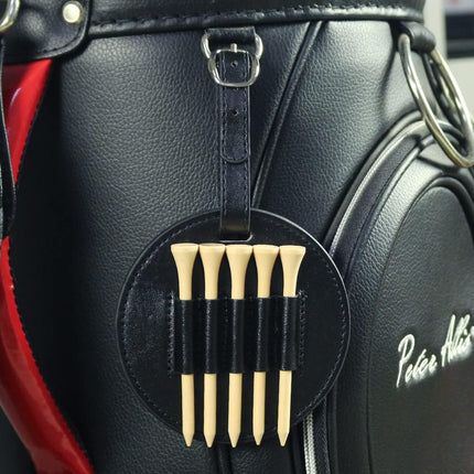 Leather Golf Tee Holder with 5 Wooden Tees 3-1/4 Inch Hook for Golf Bag Strap Hanging.