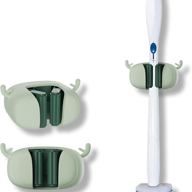 Self-Adhesive Toilet Brush Holder 2 Pack Green - No Drilling Required Wall Mounted Universal Bathroom WC Organizer.
