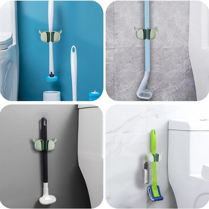 Self-Adhesive Toilet Brush Holder 2 Pack Green - No Drilling Required Wall Mounted Universal Bathroom WC Organizer.