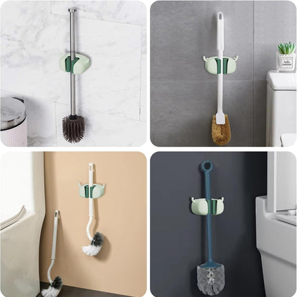 Self-Adhesive Toilet Brush Holder 2 Pack Green - No Drilling Required Wall Mounted Universal Bathroom WC Organizer.